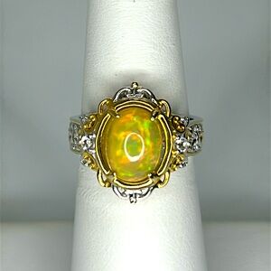 NWOT Gems En Vogue Sterling 18K Ethiopian Opal White Topaz Designer Ring Boho